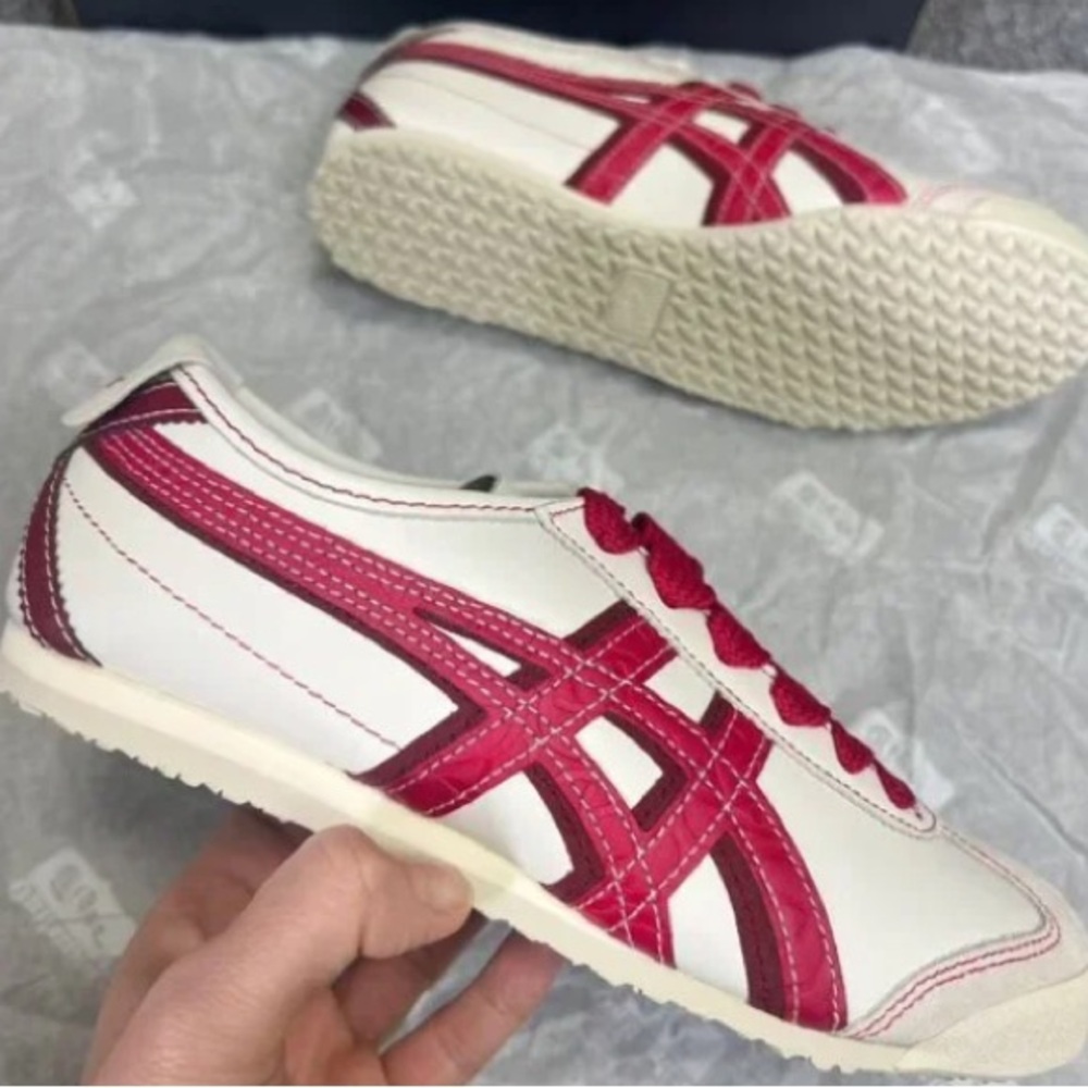Onitsuka Tiger by Asics White Sneakers with Red Stripes
